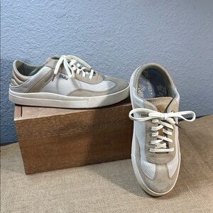 OluKai Kilea Cream and Tan Leather Sneakers